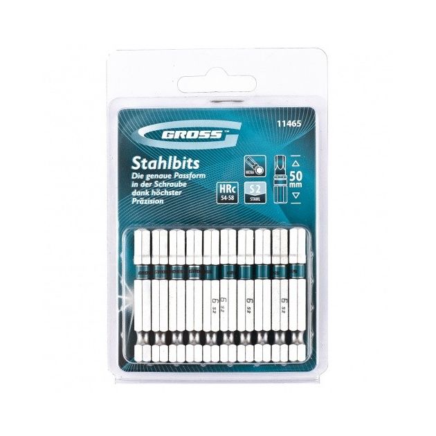 Набір біт HEX 6х50, сталь S2, 10 шт GROSS (11465G), фото , зображення 2 | SNABZHENIE.com.ua