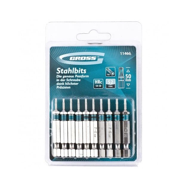 Набір біт TORX 6х50, сталь S2, 10 шт GROSS (11466G), фото , зображення 2 | SNABZHENIE.com.ua