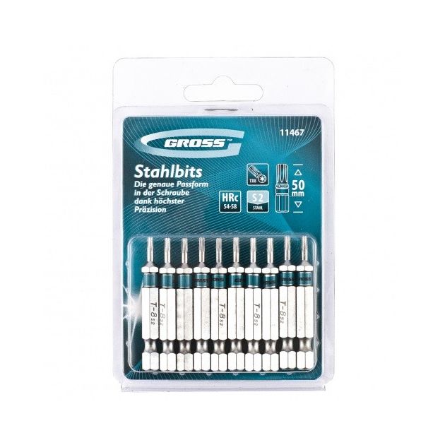 Набір біт TORX 8х50, сталь S2, 10 шт GROSS (11467G), фото , зображення 2 | SNABZHENIE.com.ua