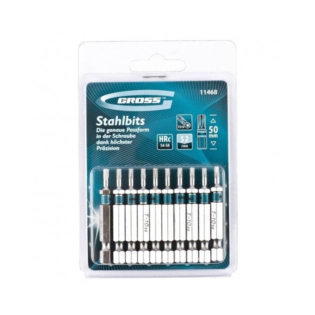Набір біт TORX 10х50, сталь S2, 10 шт GROSS (11468G), фото , зображення 2 | SNABZHENIE.com.ua