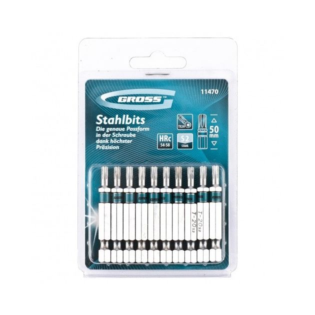 Набір біт TORX 20х50, сталь S2, 10 шт GROSS (11470G), фото , зображення 2 | SNABZHENIE.com.ua