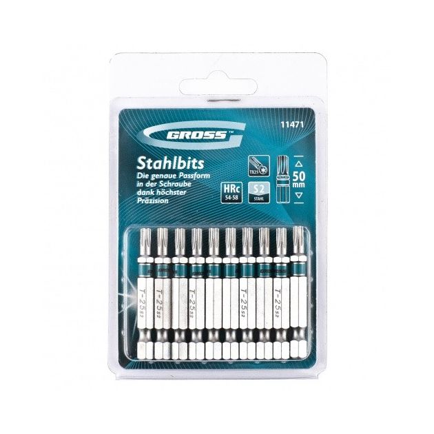 Набір бит TORX 25х50, сталь S2, 10 шт GROSS (11471G), фото , зображення 2 | SNABZHENIE.com.ua