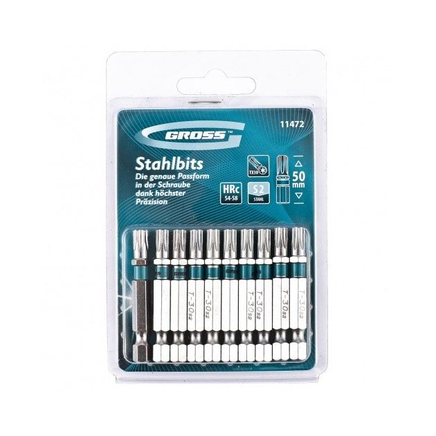 Набір біт TORX 30х50, сталь S2, 10 шт GROSS (11472G), фото , зображення 2 | SNABZHENIE.com.ua