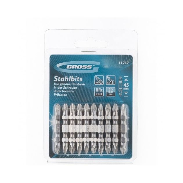 Набір біт двосторонніх, PH2-PZ2 х 45 мм, 10 шт GROSS (11217G), фото , зображення 4 | SNABZHENIE.com.ua