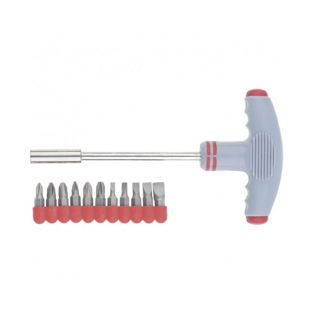 Отвертка T-образная с эргономичной ручкой и набором бит 11 шт., фото , изображение 2 | SNABZHENIE.com.ua