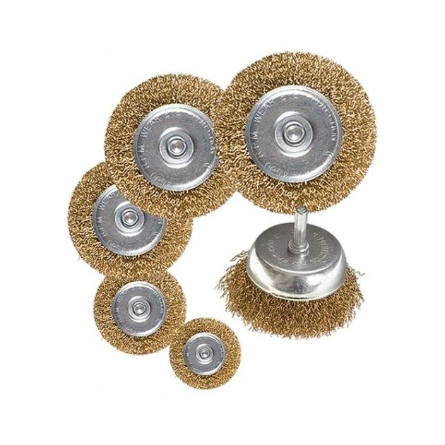 Набор щеток для дрели 6 шт: 5 плоских и 1 чашечная MATRIX 50 мм, фото , изображение 2 | SNABZHENIE.com.ua