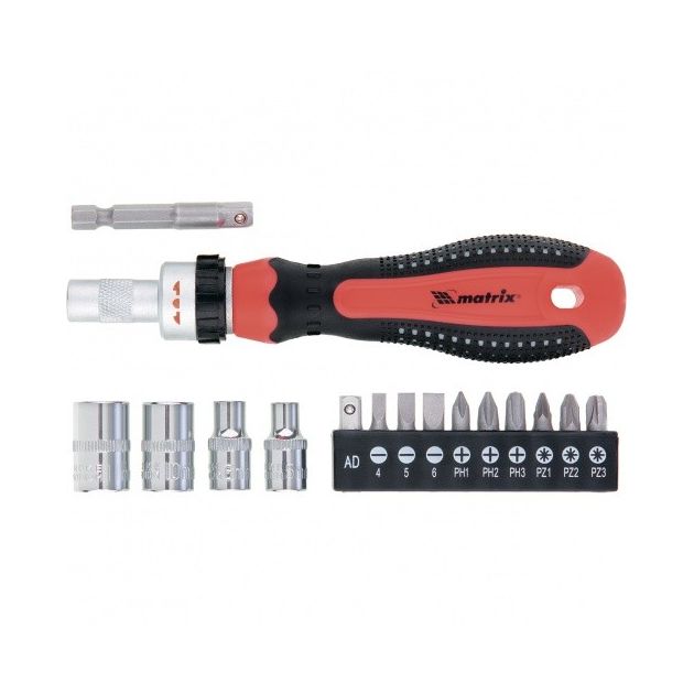 Отвёртка реверсивная с битами и насадками 1/4, 16 шт MATRIX, фото , изображение 2 | SNABZHENIE.com.ua