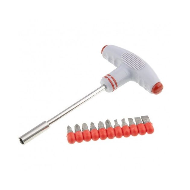 Отвертка T-образная с эргономичной ручкой и набором бит 11 шт., фото , изображение 3 | SNABZHENIE.com.ua