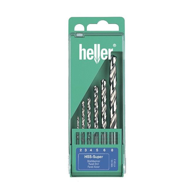 Набор сверл по металлу 2/3/4/5/6/8 мм HSS-G Super, 6 шт, пластиковая кассета HELLER (17731)