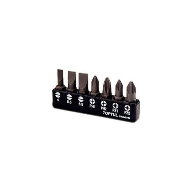 Набор бит TOPTUL (GAAV0704): SL 4х0.5, 5.5х1, 6.5х1.2; PH1, PH2; PZ1, PZ2, фото  | SNABZHENIE.com.ua