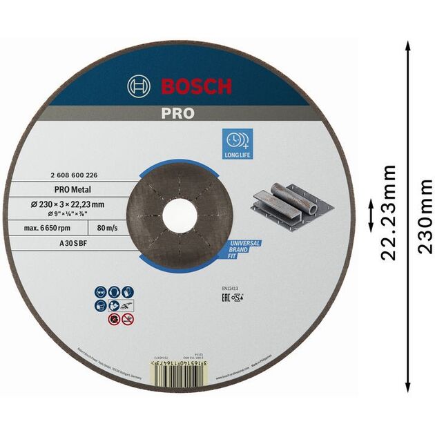 Круг отрезной 230x3,0x22,23 мм выпуклый по металлу BOSCH Expert, фото  | SNABZHENIE.com.ua