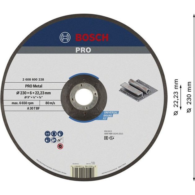 Обдирочный круг 230x6,0x22,23 мм по металлу, выпуклый BOSCH, фото  | SNABZHENIE.com.ua