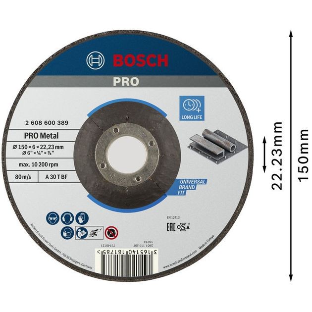 Обдирочный круг 150 x 6,0 x 22,23 мм по металлу, выпуклый, BOSCH, фото  | SNABZHENIE.com.ua