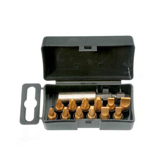 Набор бит TIN 25 мм 5,0х0,8; 5,5х1,0; 6,5х1,2; 8,0х1,2; PZ1;2 PZ2; PZ3; PH1; 2 PH2; PH3 + магн. держатель; 13шт. FELO (02091716), фото  | SNABZHENIE.com.ua