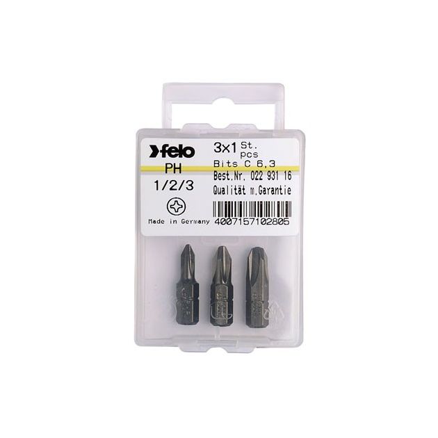 Набор бит 25 мм PZ1 / PZ2 / PZ3, 1/4", С 6,3; Вох (3 шт.) FELO (02193216), фото  | SNABZHENIE.com.ua