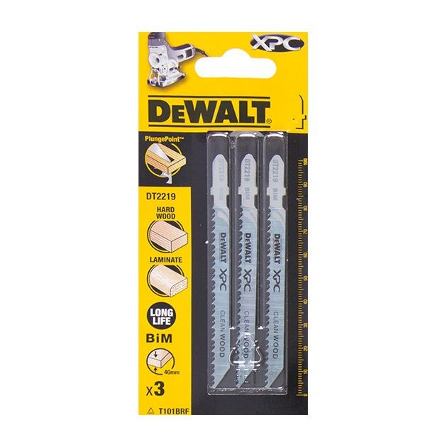 Полотно для лобзика T 101 BRF по дереву біметалеве, чистий пропил без сколів, глибина пропилу 40 мм, 3 шт, DeWalt (DT2219), фото , зображення 2 | SNABZHENIE.com.ua