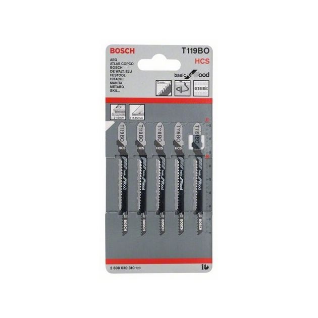 Пильне полотно для лобзика T 119 ВО Basic for Wood по дереву 5 шт, BOSCH (2608630310), фото , зображення 2 | SNABZHENIE.com.ua Пильне полотно для лобзика T 119 ВО Basic for Wood по дереву 5 шт, BOSCH (2608630310), фото , зображення 2 | SNABZHENIE.com.ua