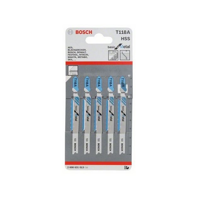 Пильне полотно для лобзика T 118 A Basic for Metal по металу 5 шт, BOSCH (2608631013), фото , зображення 2 | SNABZHENIE.com.ua Пильне полотно для лобзика T 118 A Basic for Metal по металу 5 шт, BOSCH (2608631013), фото , зображення 2 | SNABZHENIE.com.ua