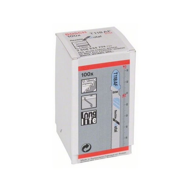 Пильное полотно T 118 AF для лобзика по металлу 100 шт, BOSCH, фото , изображение 2 | SNABZHENIE.com.ua Пильное полотно T 118 AF для лобзика по металлу 100 шт, BOSCH, фото , изображение 2 | SNABZHENIE.com.ua