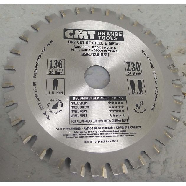 Пила дискова 136,5 х 20 мм, Z 30, по сталі для продольного та поперечного пилення CMT (226.030.05H), фото , зображення 6 | SNABZHENIE.com.ua Пила дискова 136,5 х 20 мм, Z 30, по сталі для продольного та поперечного пилення CMT (226.030.05H), фото , зображення 6 | SNABZHENIE.com.ua