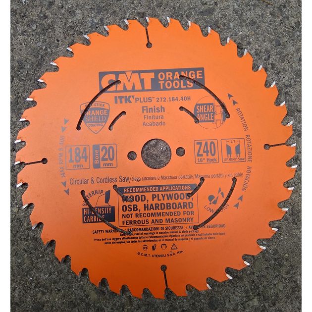 Диск пильний 184 х 20 мм, Z 40 з тонким пропилом по дереву для поперечного пилення CMT (272.184.40H), фото , зображення 6 | SNABZHENIE.com.ua