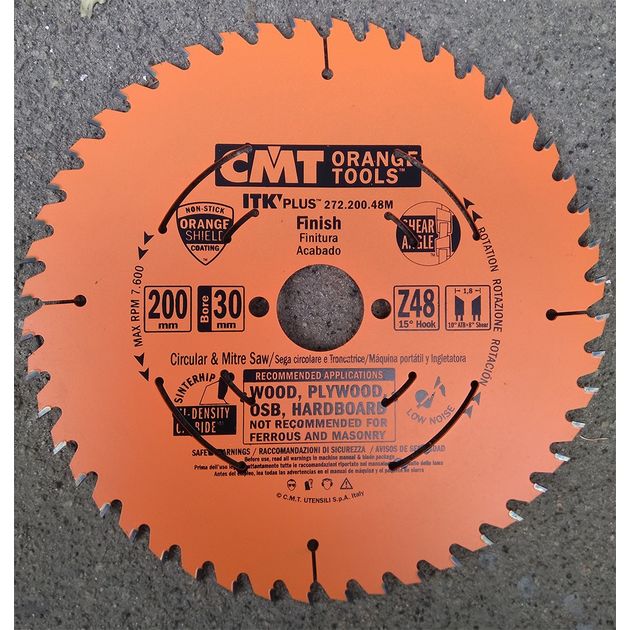 Пила дисковая 200 х 30 мм, Z 48 для поперечного пиления дерева CMT, фото , изображение 6 | SNABZHENIE.com.ua