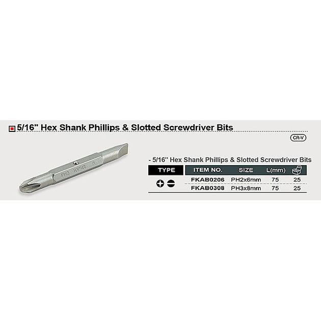 Бита (насадка) 5/16 двостороння PH2 х SL6 L75 мм TOPTUL (FKAB0206), фото , зображення 3 | SNABZHENIE.com.ua Бита (насадка) 5/16 двостороння PH2 х SL6 L75 мм TOPTUL (FKAB0206), фото , зображення 3 | SNABZHENIE.com.ua