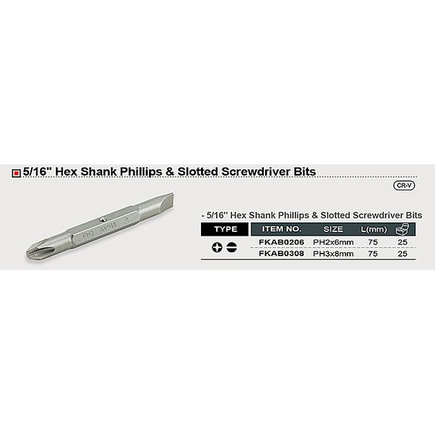 Бита 5/16 двухсторонняя PH3 х SL8 L75 мм TOPTUL (FKAB0308), фото , изображение 3 | SNABZHENIE.com.ua Бита 5/16 двухсторонняя PH3 х SL8 L75 мм TOPTUL (FKAB0308), фото , изображение 3 | SNABZHENIE.com.ua