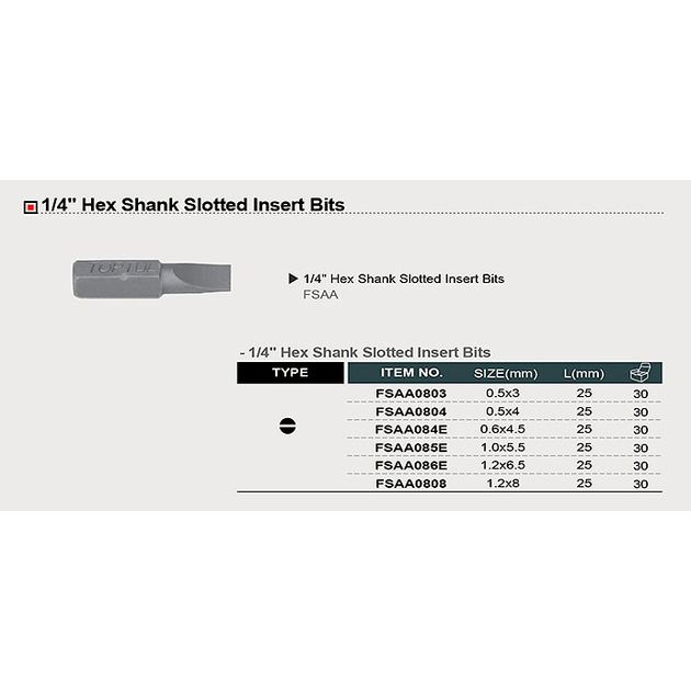 Бита 1/4" 25 мм SL 5,5 x 1 TOPTUL (FSAA085E), фото , изображение 3 | SNABZHENIE.com.ua Бита 1/4" 25 мм SL 5,5 x 1 TOPTUL (FSAA085E), фото , изображение 3 | SNABZHENIE.com.ua