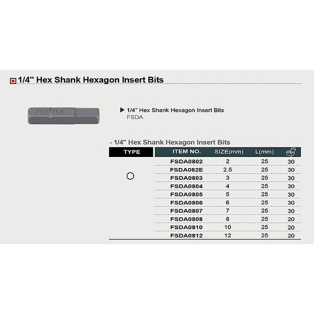 Бита 1/4" 25 мм HEX 3 мм TOPTUL (FSDA0803), фото , изображение 3 | SNABZHENIE.com.ua Бита 1/4" 25 мм HEX 3 мм TOPTUL (FSDA0803), фото , изображение 3 | SNABZHENIE.com.ua