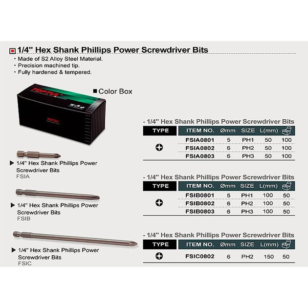 Бита (насадка) 1/4 50 мм PH1 під шуруповерт TOPTUL (FSIA0801), фото , зображення 3 | SNABZHENIE.com.ua Бита (насадка) 1/4 50 мм PH1 під шуруповерт TOPTUL (FSIA0801), фото , зображення 3 | SNABZHENIE.com.ua