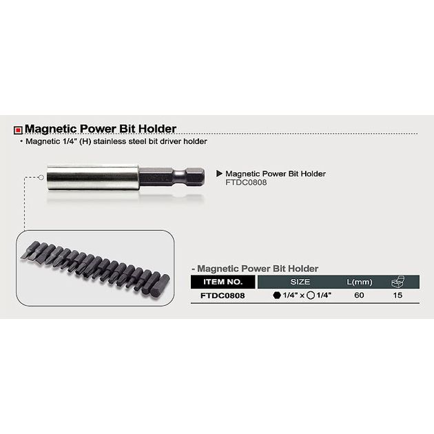 Держатель бит магнитный 1/4" L 60 мм TOPTUL FTDC0808, фото , изображение 3 | SNABZHENIE.com.ua Держатель бит магнитный 1/4" L 60 мм TOPTUL FTDC0808, фото , изображение 3 | SNABZHENIE.com.ua