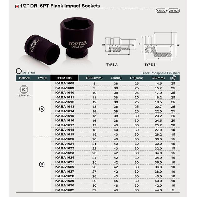 Торцевая ударная головка 1/2", 30 мм TOPTUL (KABA1630), фото , изображение 2 | SNABZHENIE.com.ua Торцевая ударная головка 1/2", 30 мм TOPTUL (KABA1630), фото , изображение 2 | SNABZHENIE.com.ua
