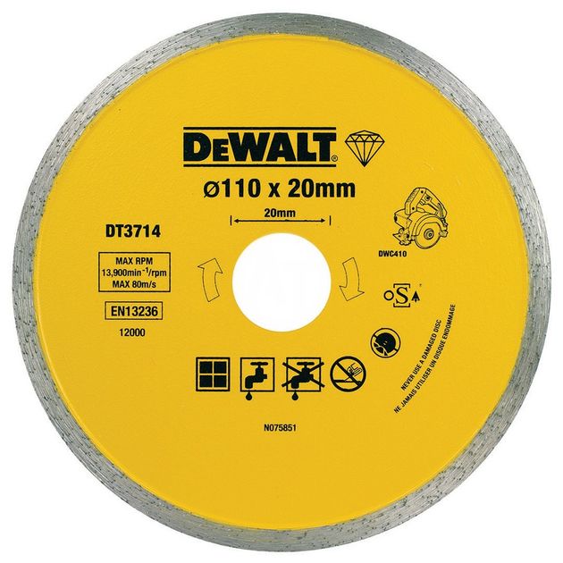 Алмазный диск 110x1,6x20 мм, сплошной, для плиткореза DeWALT, фото  | SNABZHENIE.com.ua