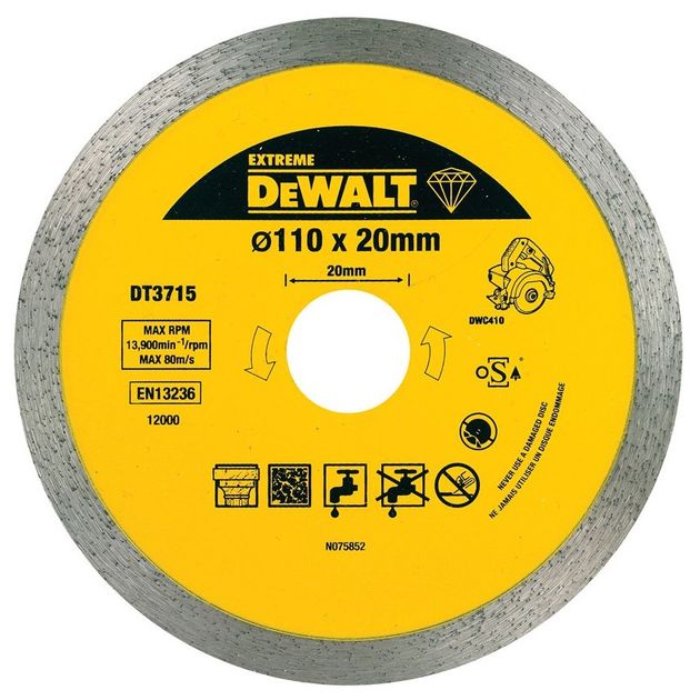 Диск алмазный 110x1,6x20 мм, сплошной, для плиткореза DeWALT, фото  | SNABZHENIE.com.ua
