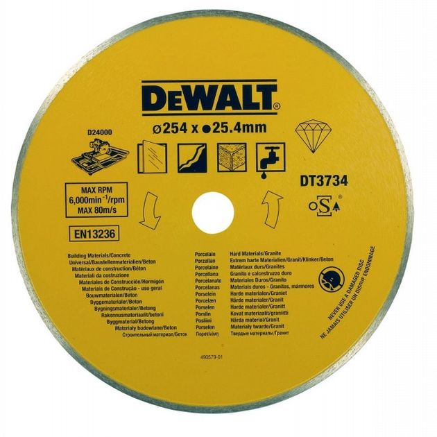 Диск алмазный 250мм, сплошной, мокрый рез DeWALT (DT3734), фото  | SNABZHENIE.com.ua
