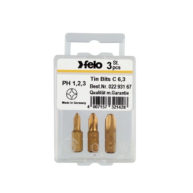 Набор бит 25 мм PН1/PН2/PН3 TIN, 1/4 ", С 6,3 Вох (3 шт.) FELO (02293167), фото  | SNABZHENIE.com.ua