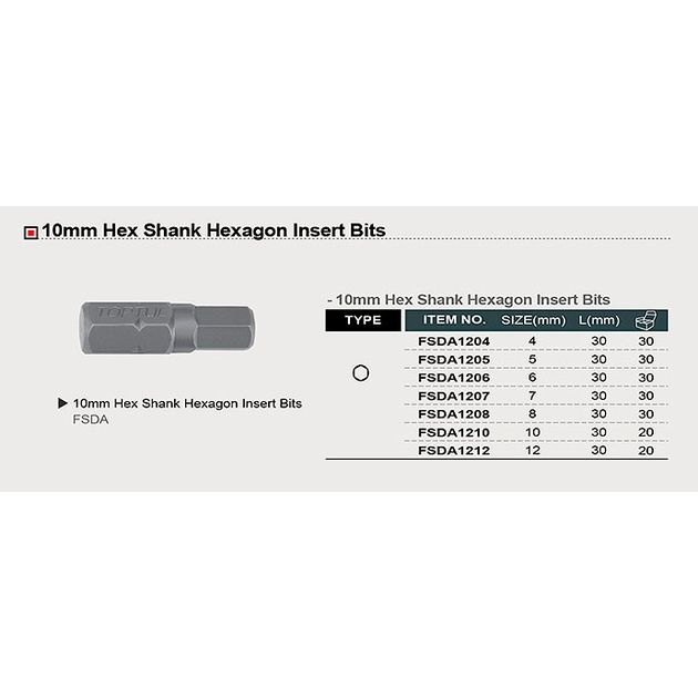 Бита (насадка) 10мм L-30 мм HEX 6 мм TOPTUL (FSDA1206), фото , зображення 3 | SNABZHENIE.com.ua Бита (насадка) 10мм L-30 мм HEX 6 мм TOPTUL (FSDA1206), фото , зображення 3 | SNABZHENIE.com.ua