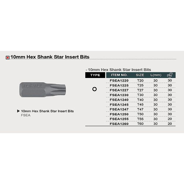 Бита TORX T47 10 мм L-30 мм TOPTUL (FSEA1247), фото , изображение 3 | SNABZHENIE.com.ua Бита TORX T47 10 мм L-30 мм TOPTUL (FSEA1247), фото , изображение 3 | SNABZHENIE.com.ua