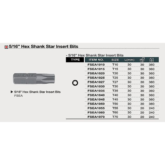 Бита TORX T50 5/16" L-30 мм TOPTUL (FSEA1050), фото , изображение 3 | SNABZHENIE.com.ua Бита TORX T50 5/16" L-30 мм TOPTUL (FSEA1050), фото , изображение 3 | SNABZHENIE.com.ua