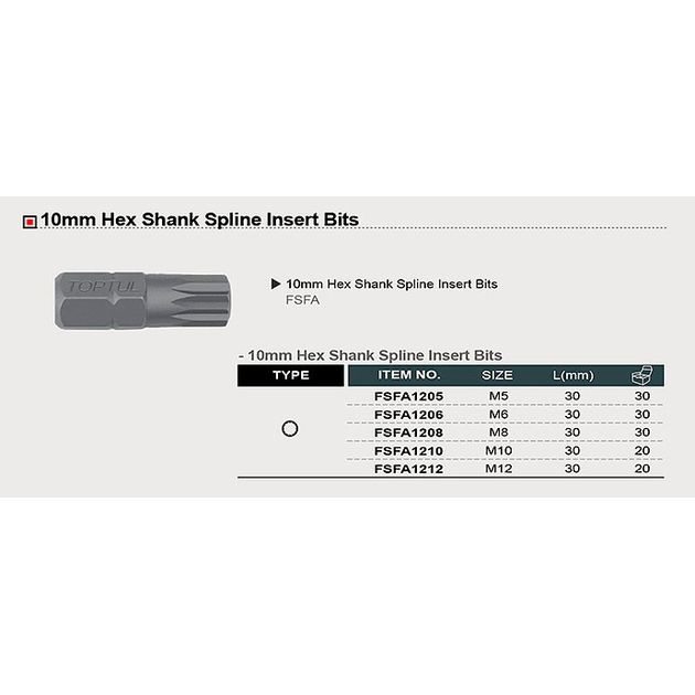 Бита (насадка) 10 мм L-30 мм Spline M8 TOPTUL (FSFA1208), фото , зображення 3 | SNABZHENIE.com.ua Бита (насадка) 10 мм L-30 мм Spline M8 TOPTUL (FSFA1208), фото , зображення 3 | SNABZHENIE.com.ua