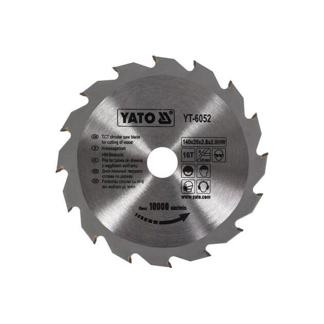 Диск пильный по дереву 140x20x2.8 мм, 16 зубьев YATO (YT-6052), фото  | SNABZHENIE.com.ua