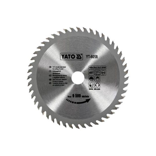 Пила дисковая по дереву 160x20x2,8 мм, 48 зубьев YATO (YT-6058), фото  | SNABZHENIE.com.ua