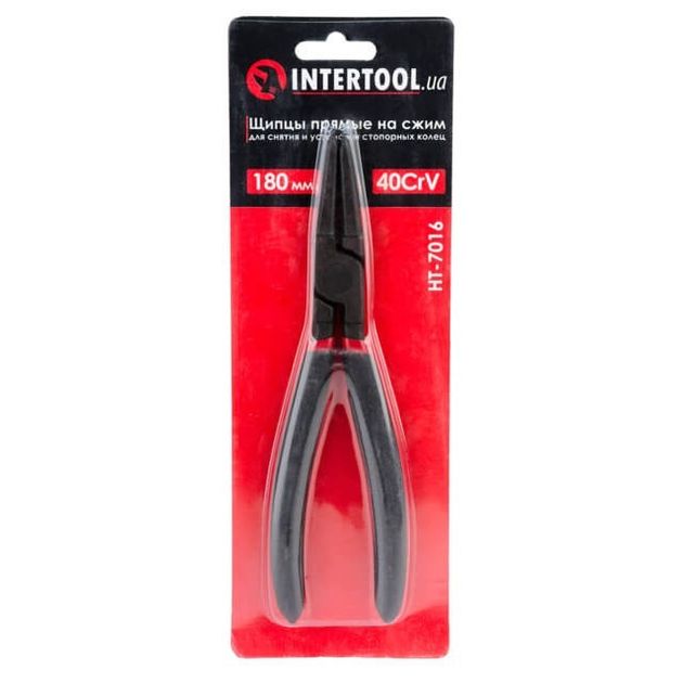 Щипці для зняття та встановлення стопорних кілець 180мм, прямі на сжим, 40CrV, фосфатовані. INTERTOOL HT-7016, фото , зображення 5 | SNABZHENIE.com.ua