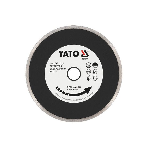 Диск алмазный для мокрого реза 180x2,5x22,2 мм YATO (YT-6014), фото  | SNABZHENIE.com.ua