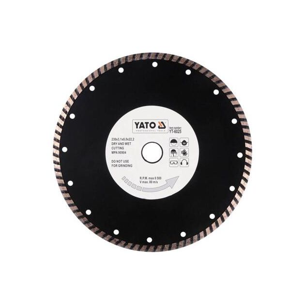 Алмазный отрезной диск TURBO 230x3,1x8,0x22,2 мм YATO (YT-6025), фото  | SNABZHENIE.com.ua