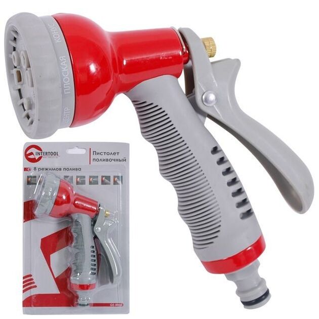 Пистолет-распылитель INTERTOOL GE-0003, 8 функций, металл, фото  | SNABZHENIE.com.ua