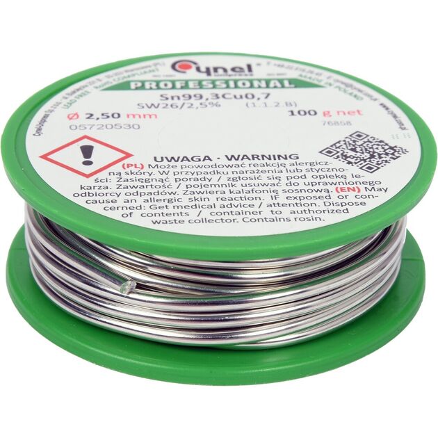 Припій без свинцю CYNEL : Ø2,5 мм, Sn99,3-Cu0,7 дротяний на котушці з флюсом m= 100 г [30], фото  | SNABZHENIE.com.ua