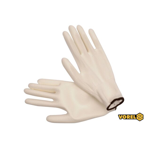 Рабочие перчатки VOREL: белые, полиэстер с полиуретановым покрытием, р. 10, фото  | SNABZHENIE.com.ua