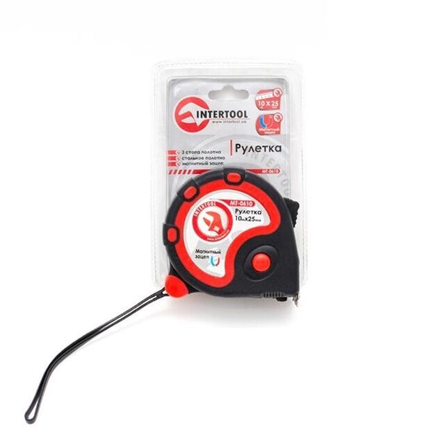 Рулетка INTERTOOL MT-0610 10 м x 25 мм с металлическим полотном, фото , изображение 4 | SNABZHENIE.com.ua Рулетка INTERTOOL MT-0610 10 м x 25 мм с металлическим полотном, фото , изображение 4 | SNABZHENIE.com.ua